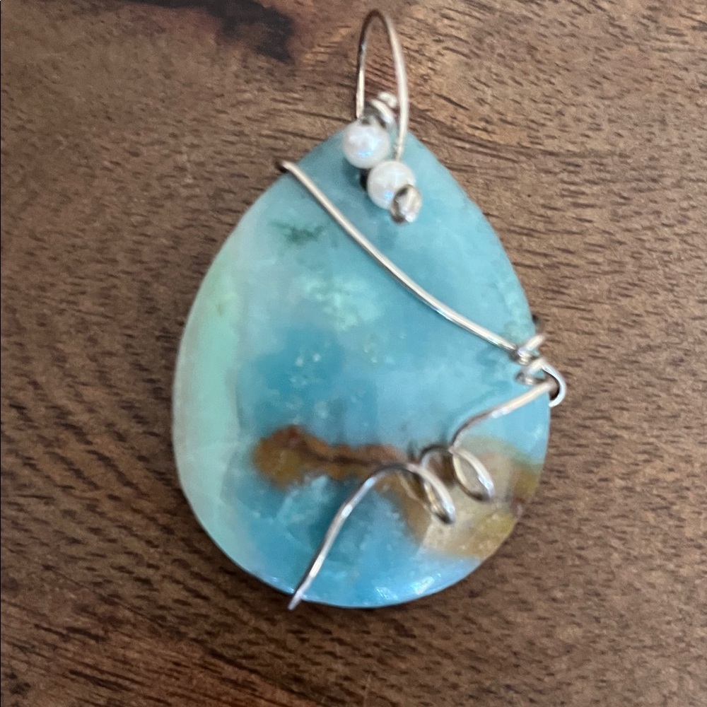 Amozonite Stone Wire-wrapped Pendant
